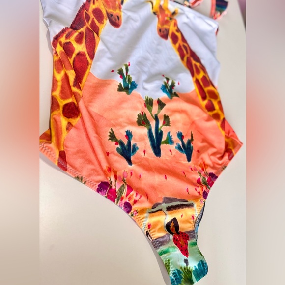 CAROLINA K. Giraffe Print Ruffle Sleeve One Piece Boho Swimsuit - Picture 4 of 16
